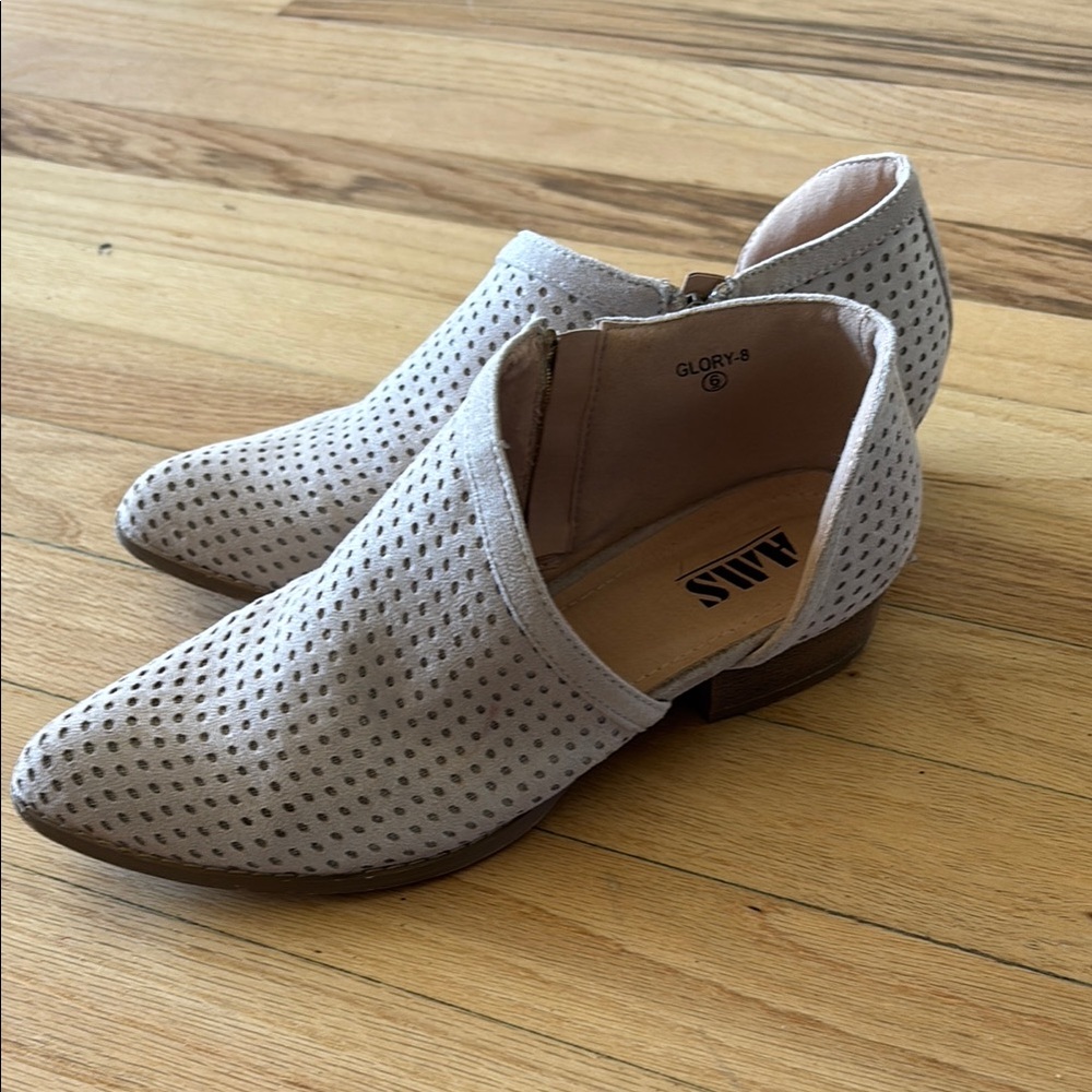 Gray Perforated Ankle Booties with V-Shaped Opening